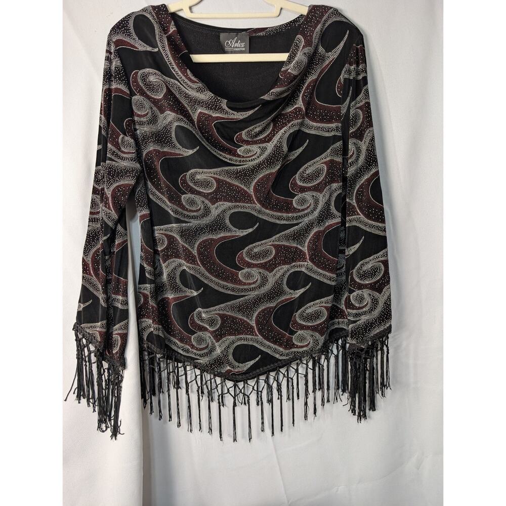 Vintage Artex Collection Womans Fringe Patterned Blouse Boho L)660)